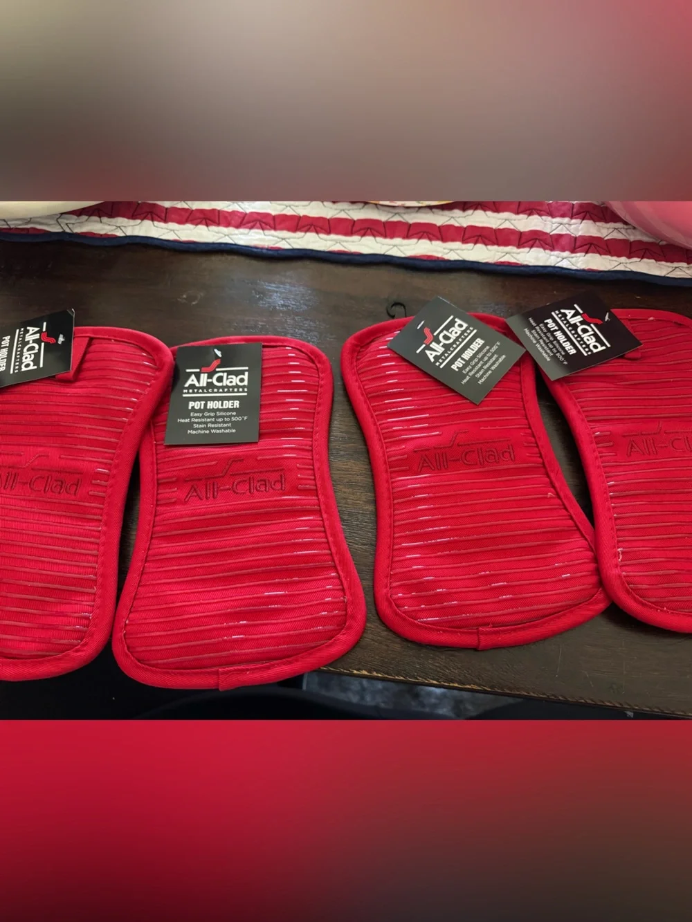 All-Clad Red Heat-Resistant Pot Holders - Set of 4